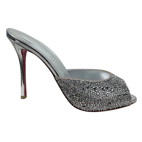 Christian Louboutin Me Dolly Strass 100mm Crystal Mules Silver Size 38 - Picture 5 of 15